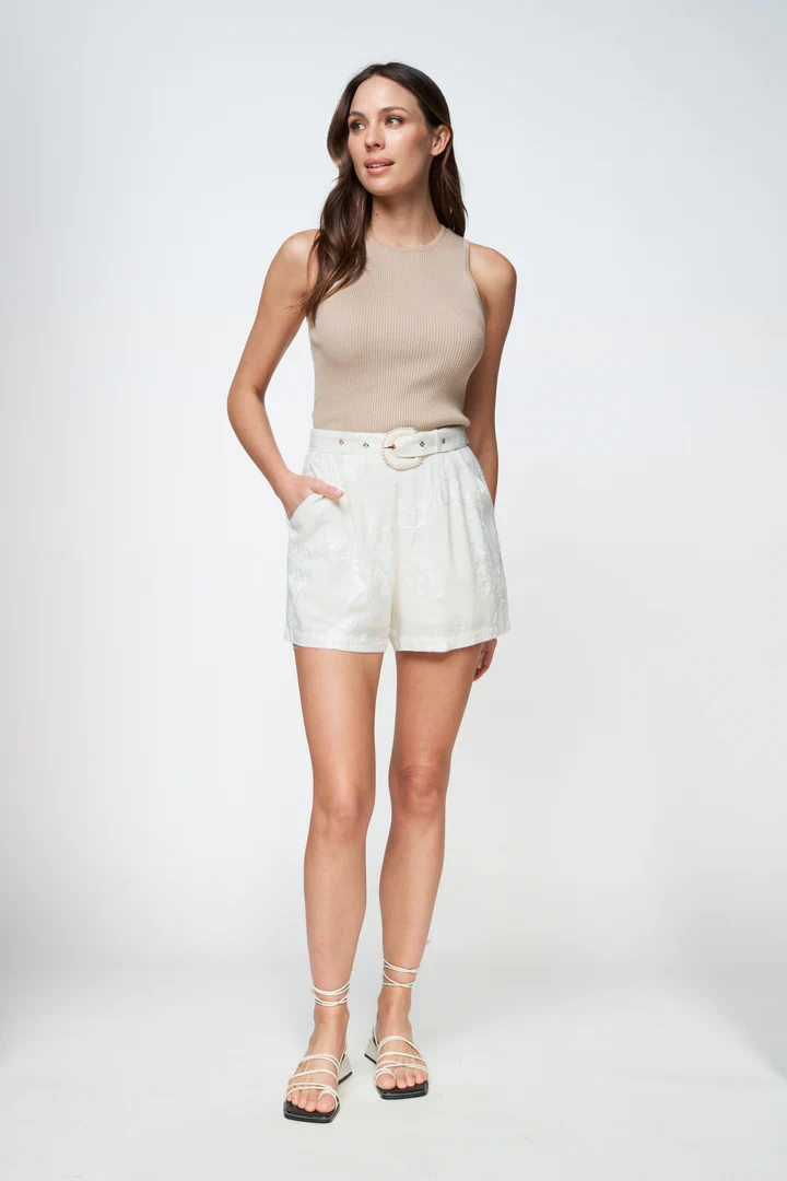 Apero - Valencia Embroidered Short - Cream - Image 4