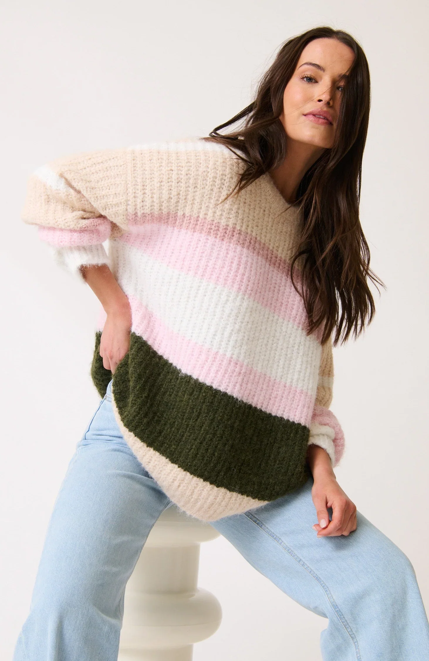 Cartel & Willow - Kai Knit Sweater - Khaki Stripe - Image 3