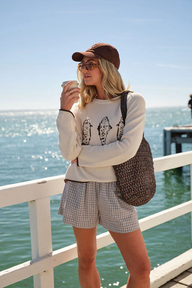 Ceres Life - Mira Knitted Crew - Ecru Chocolate Sardine - Image 3