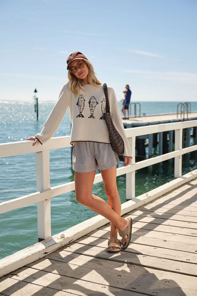 Ceres Life - Mira Knitted Crew - Ecru Chocolate Sardine - Image 4