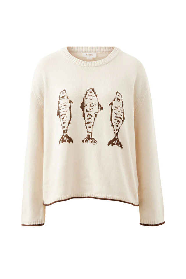 Ceres Life - Mira Knitted Crew - Ecru Chocolate Sardine - Image 5