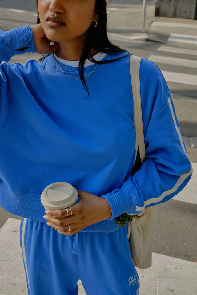 Ceres Life - Sasha Sporty Slouchy Crew - Marine Blue Side Stripe - Image 3