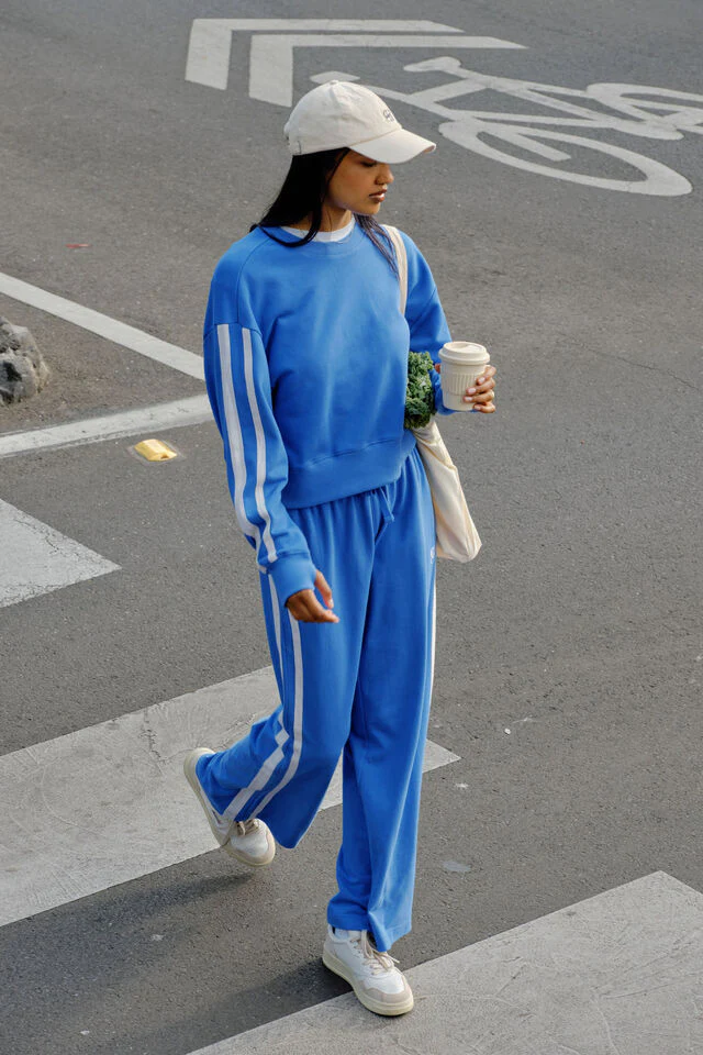 Ceres Life - Sasha Sporty Slouchy Crew - Marine Blue Side Stripe - Image 4