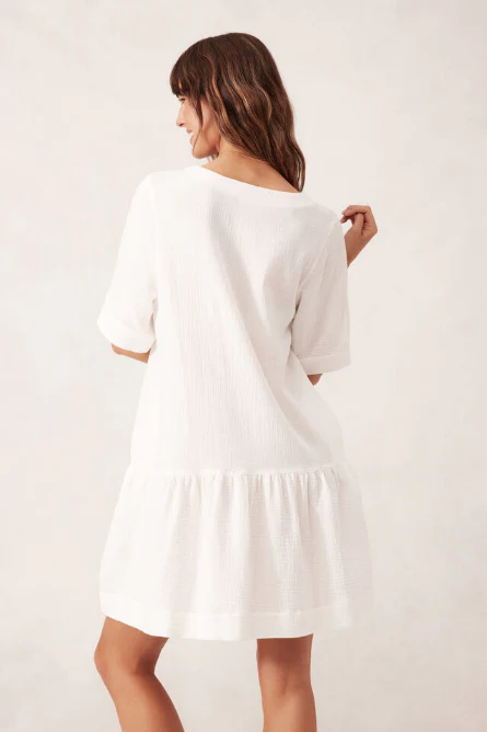 Ceres Life - Short Sleeve Tunic Mini Dress - White - Image 4