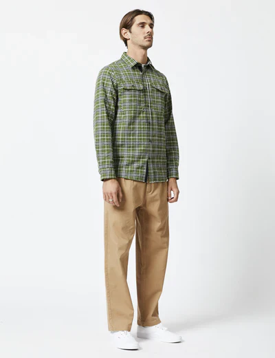 Mr Simple - Classic Flannel Long Sleeve Shirt - Olive - Image 3
