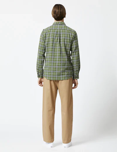 Mr Simple - Classic Flannel Long Sleeve Shirt - Olive - Image 4
