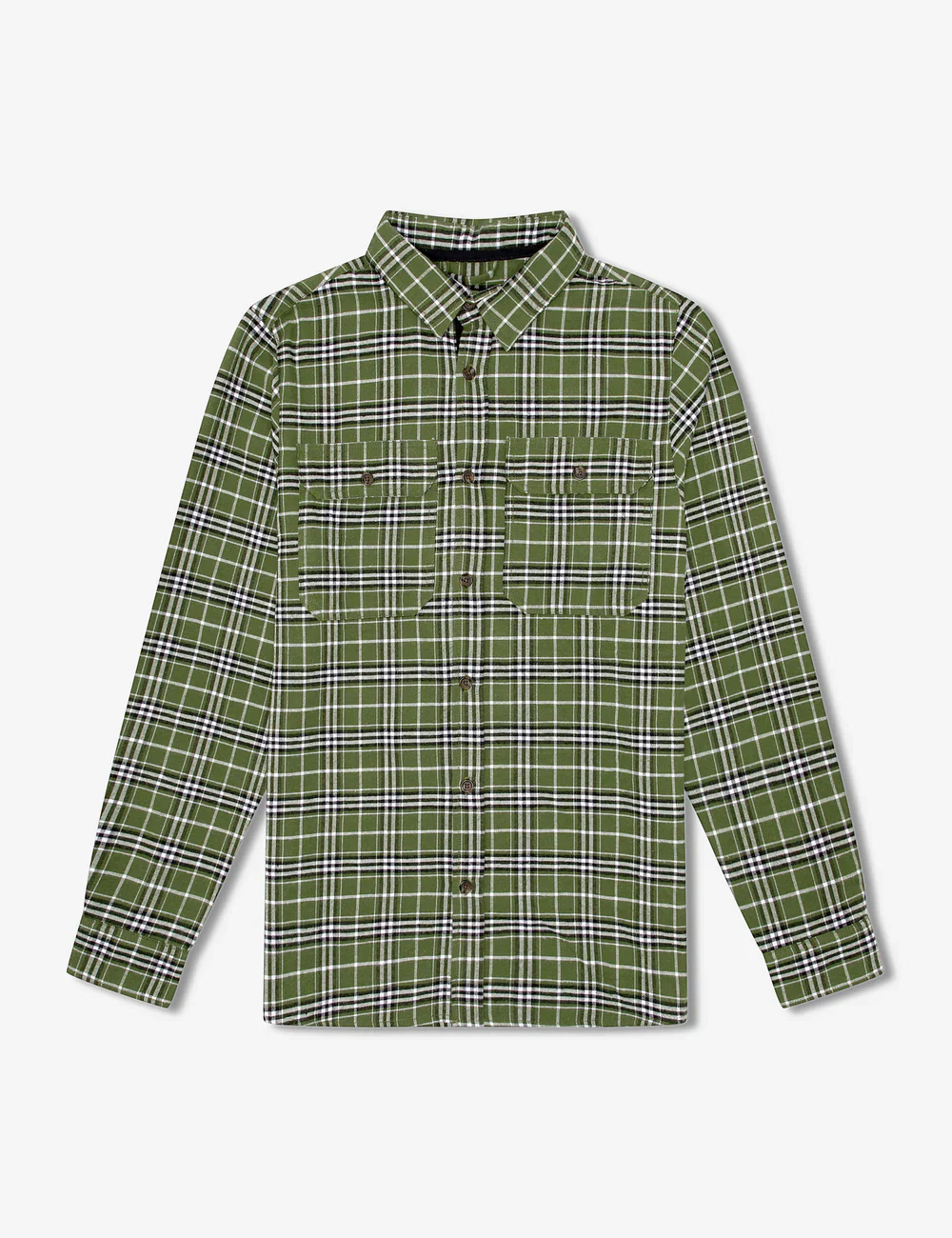 Mr Simple - Classic Flannel Long Sleeve Shirt - Olive - Image 5