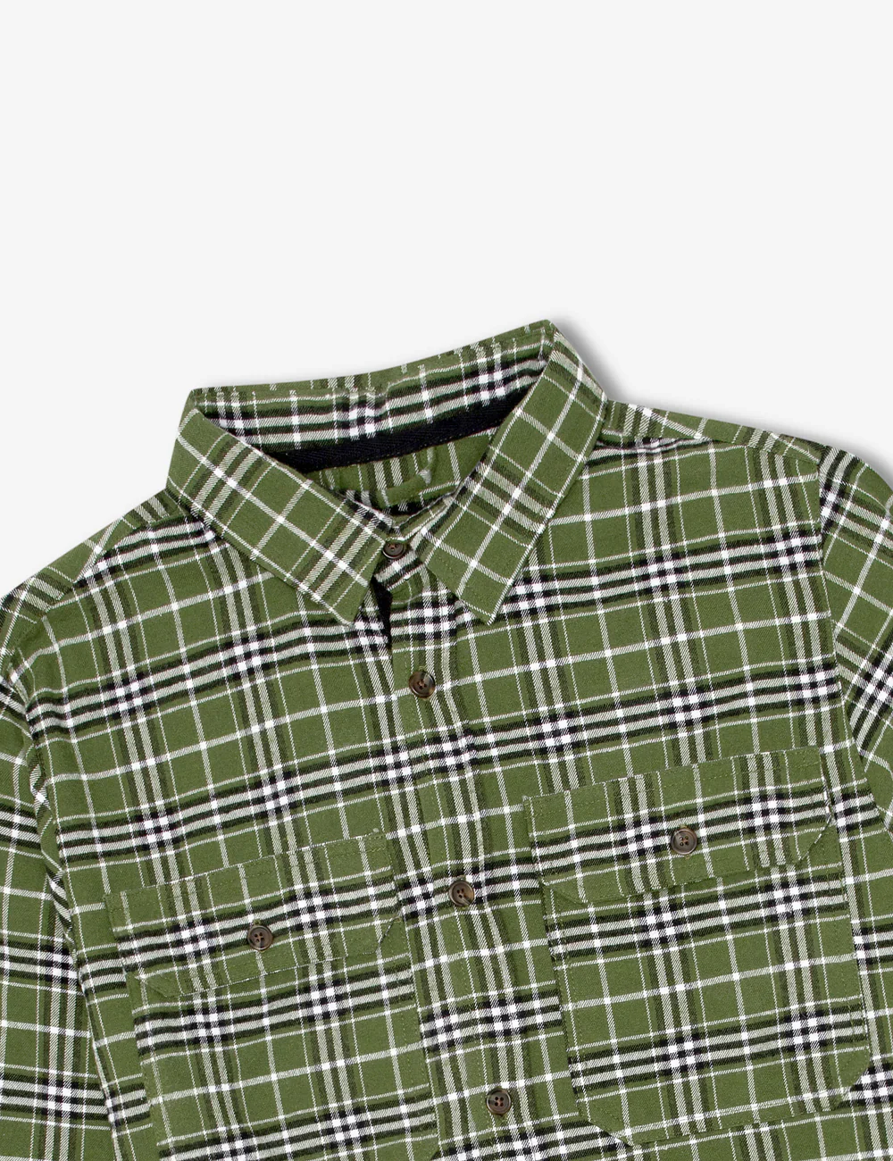 Mr Simple - Classic Flannel Long Sleeve Shirt - Olive - Image 6